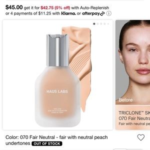 Haus Labs Foundation- Triclone Skin Tech Medium Coverage Shade: 070 Fair Neutral